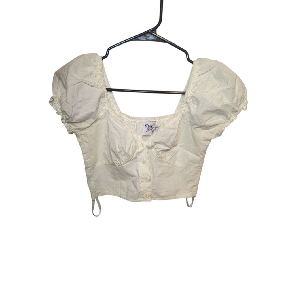 Princess Polly Womens Crop Top Cap Sleeve Button Front Size 0 Off White